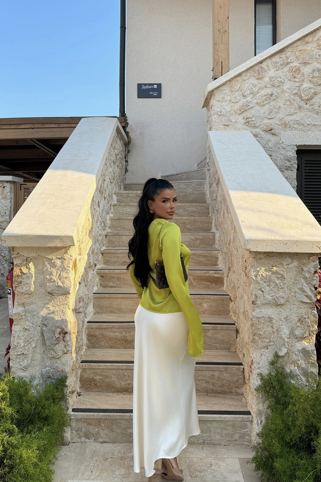 Yağ Yeşili Gredel Saten Bluz ATE-1327 - 6