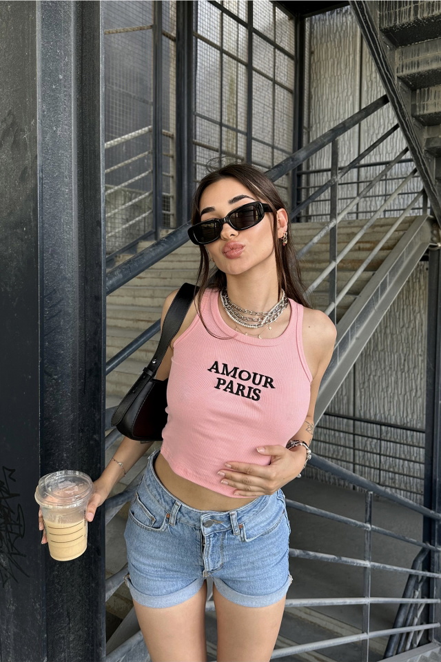 Yavruağzı Amour Parıs Yazılı Crop Top ATE7328 - 4
