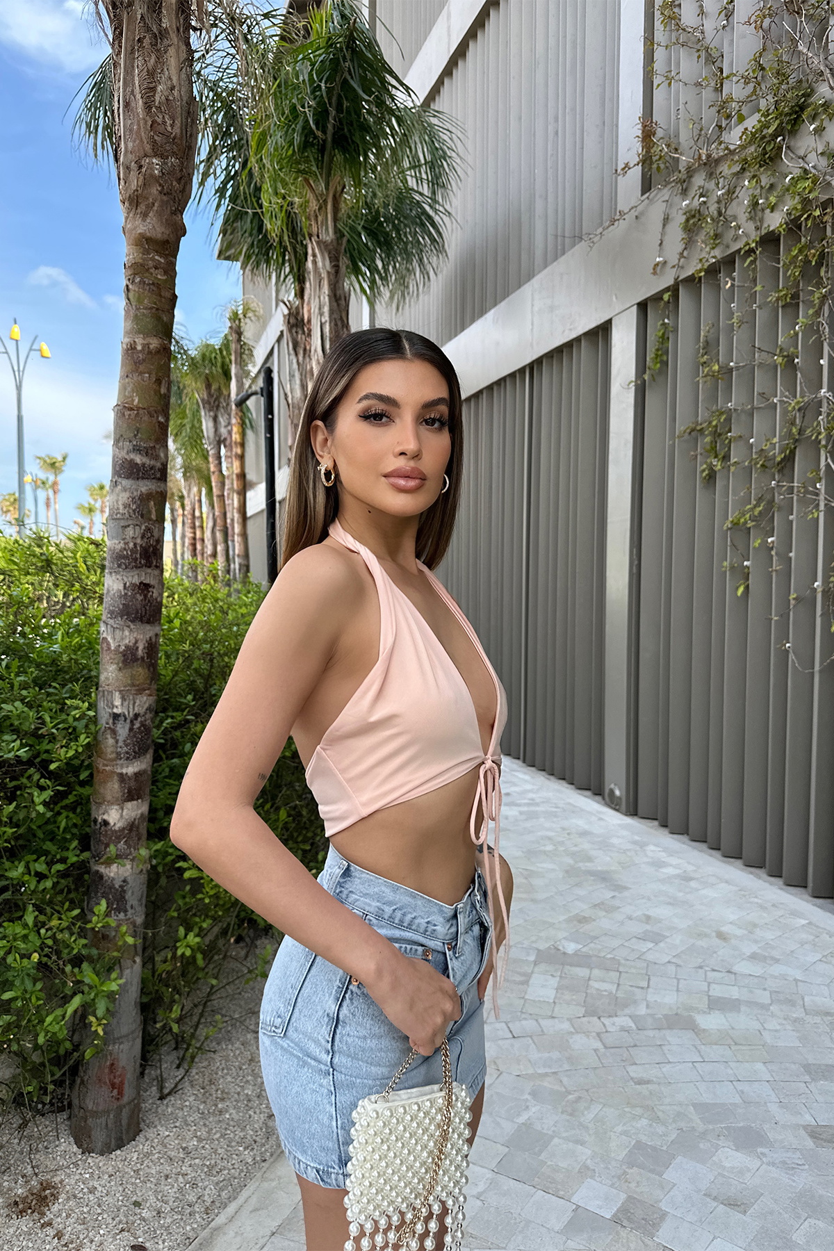 Yavruağzı Önden Bağlamalı Crop Top - 10