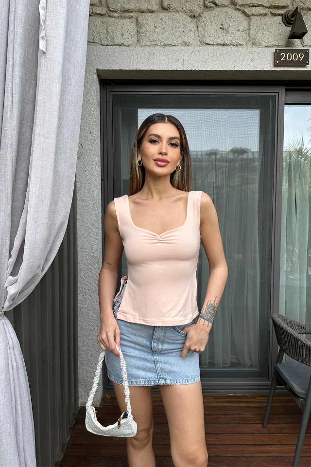 Yavruağzı Yırtmaç Detay Crop Top ATE6183 - 8