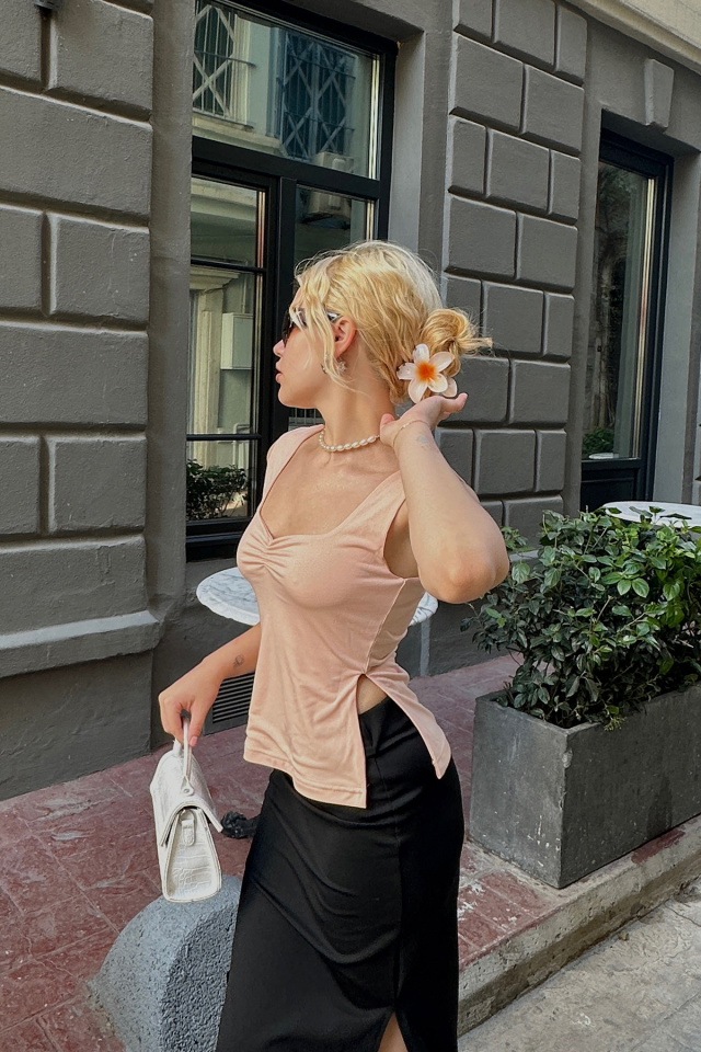 Yavruağzı Yırtmaç Detay Crop Top ATE6183 - 5
