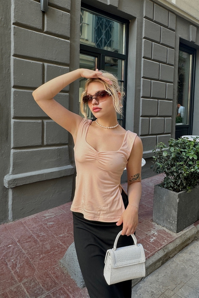 Yavruağzı Yırtmaç Detay Crop Top ATE6183 - 4