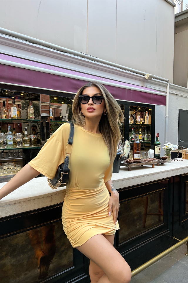 Yellow Basic Asymmetrical Dress ATE5300 