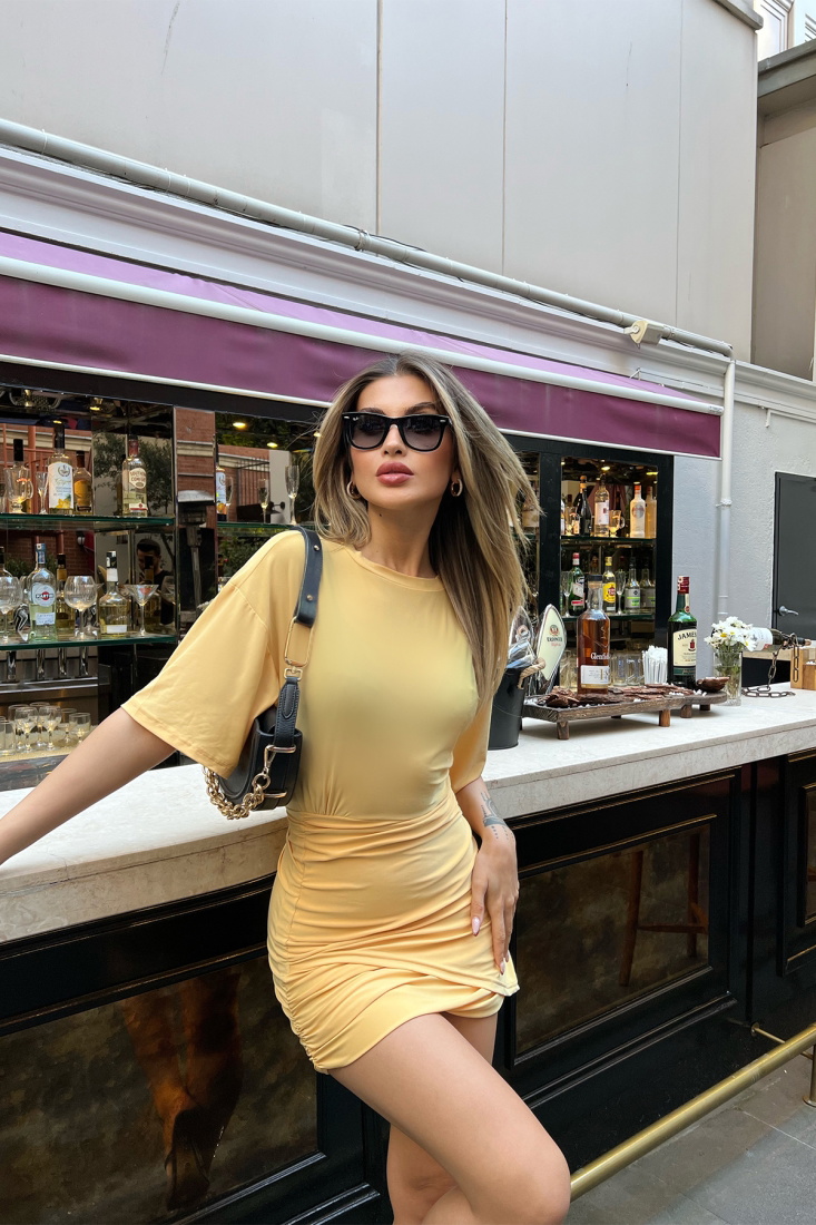 Yellow Basic Asymmetrical Dress ATE5300 - EYYO