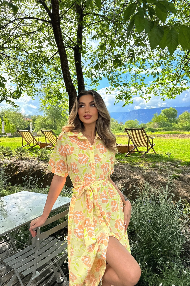 Yellow Deep Slit Long Dress ATE6435 - EYYO