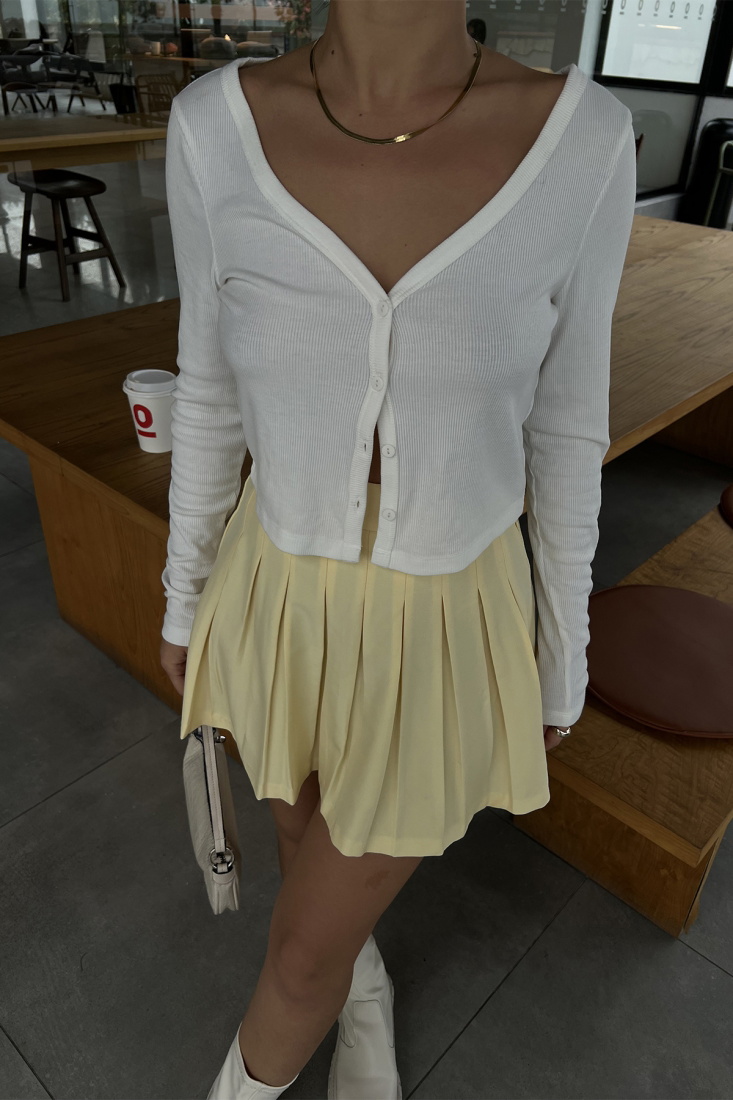 Yellow Pleated Mini Skirt ATE2610 - EYYO