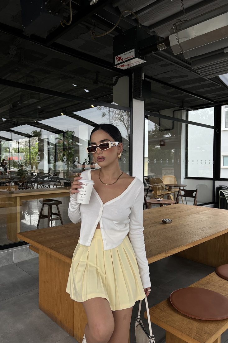 Yellow Pleated Mini Skirt ATE2610 - EYYO