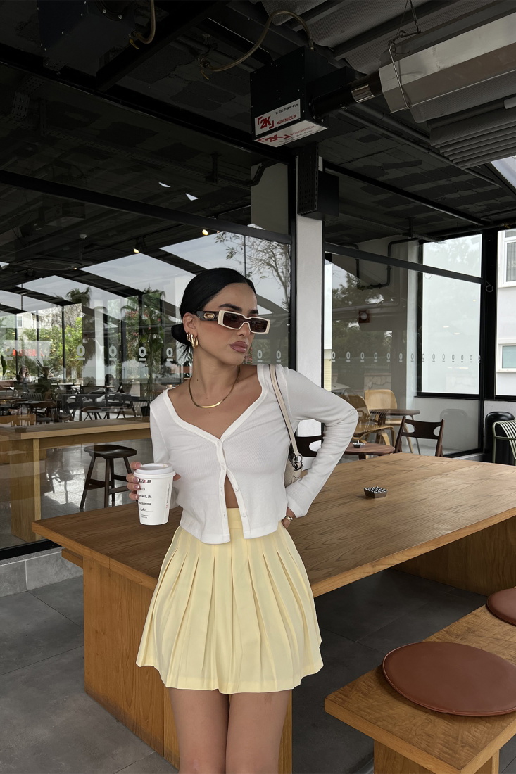 Yellow Pleated Mini Skirt ATE2610 - EYYO