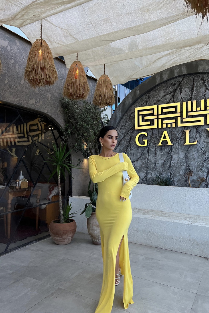 Yellow Slit Detail Long Dress ATE2149 - EYYO