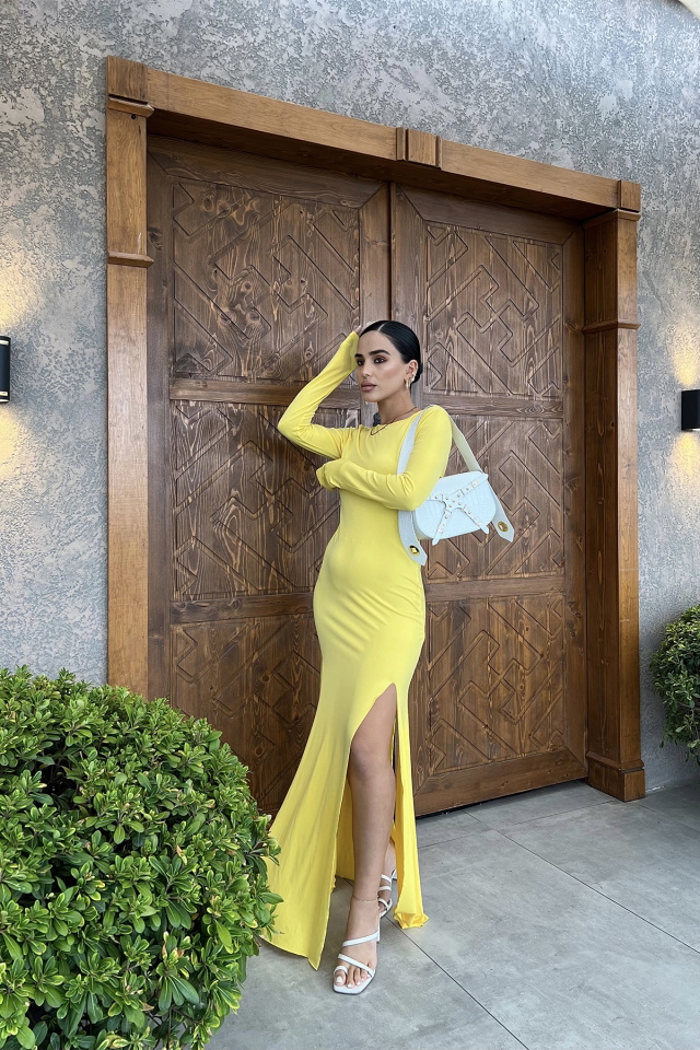 Yellow Slit Detail Long Dress ATE2149 - 4