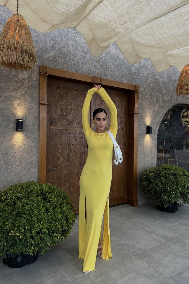 Yellow Slit Detail Long Dress ATE2149 - 1