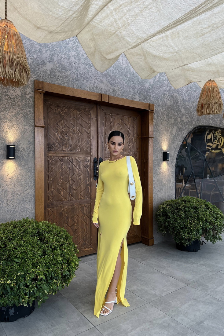 Yellow Slit Detail Long Dress ATE2149 - EYYO