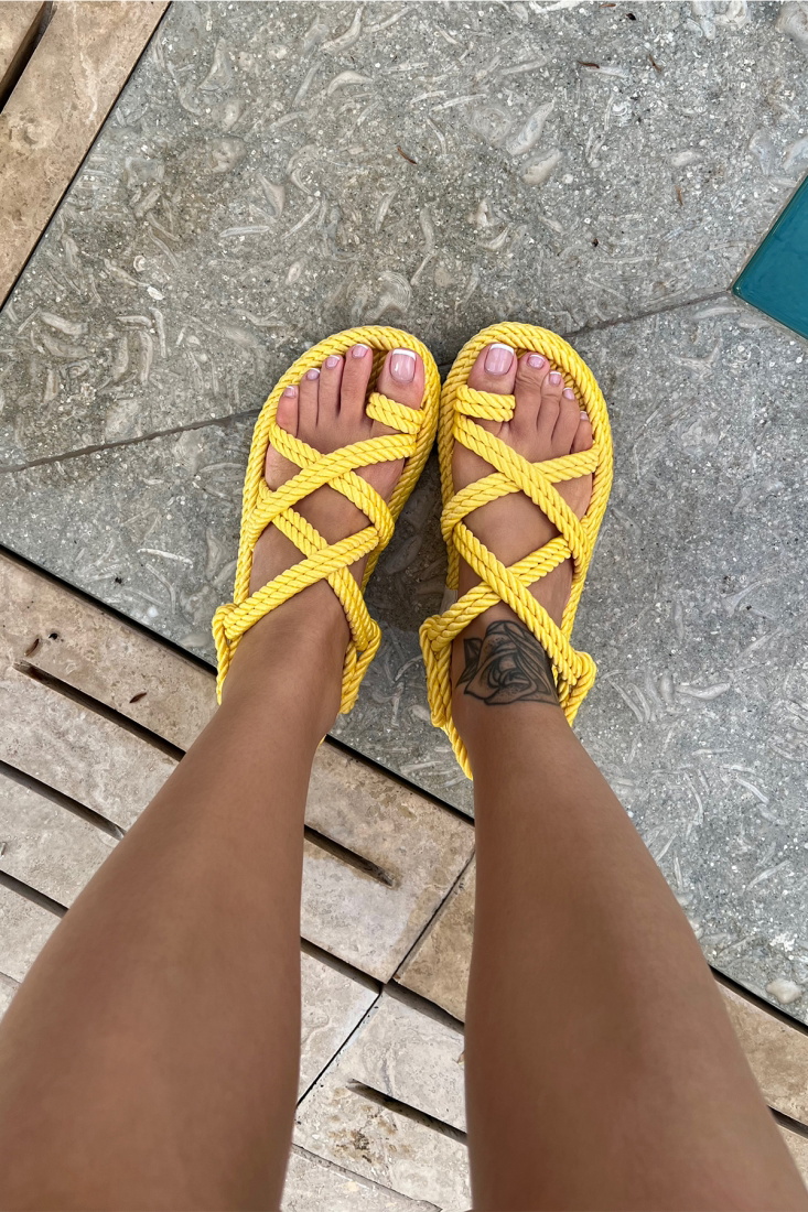Yellow Wicker Sandals ATE6371 - EYYO