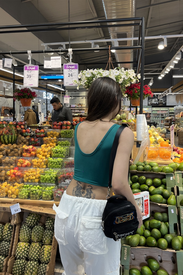 Yeşil Askılı Basic Crop Top