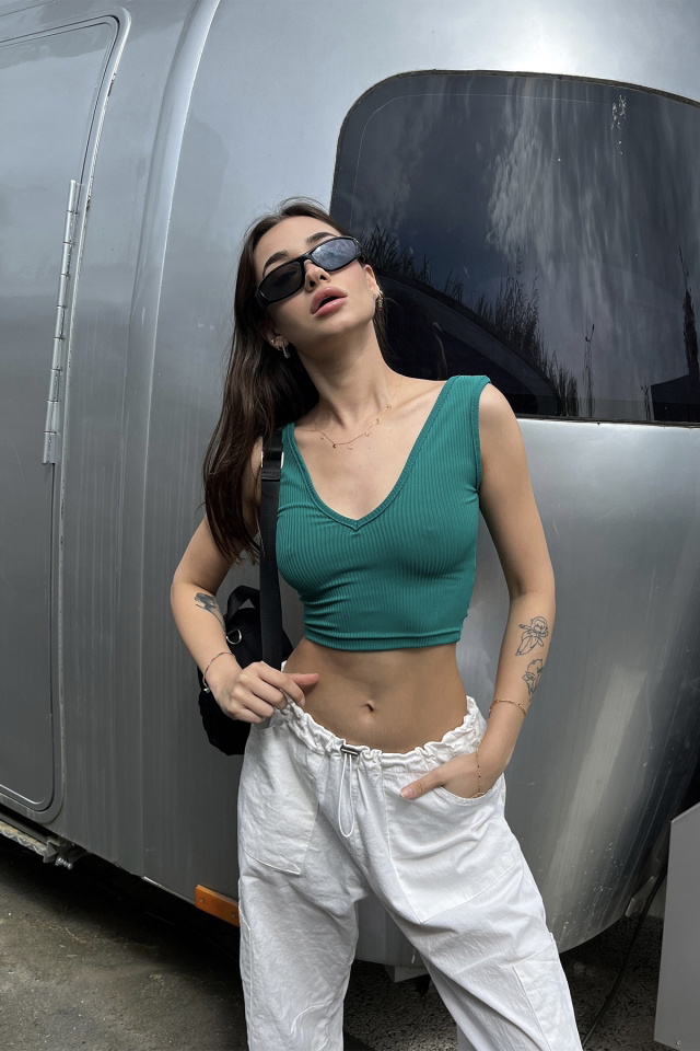 Yeşil Askılı Basic Crop Top