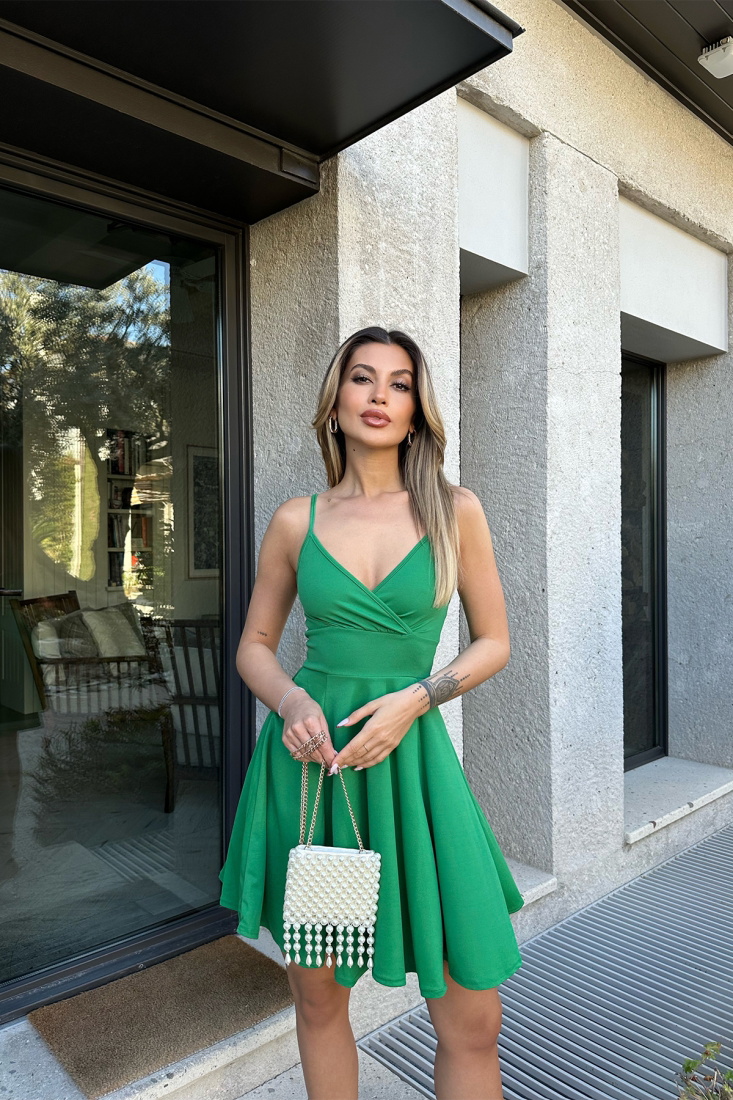 Yeşil Askılı Basic Elbise ATE4874 - EYYO