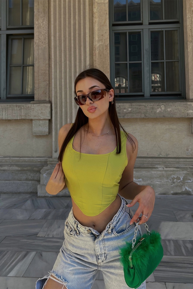 Yeşil Askılı Crop Top ATE3898 - 5