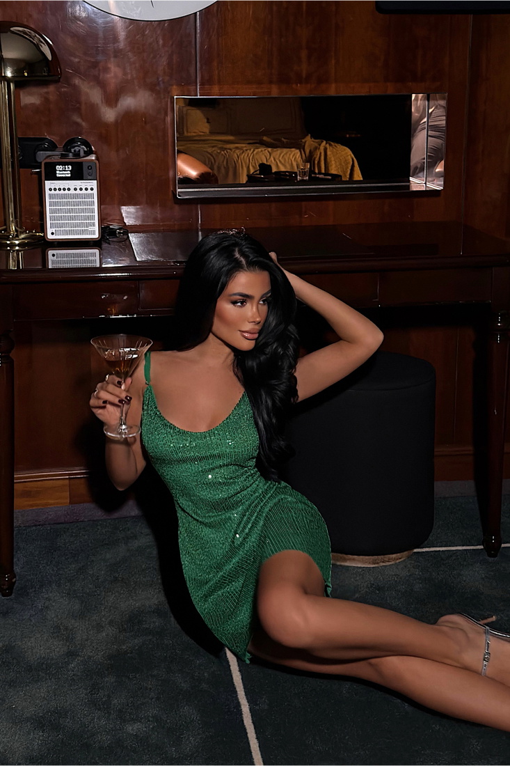 Yeşil Cozhy Mini Payetli Elbise ATE-3877 - EYYO