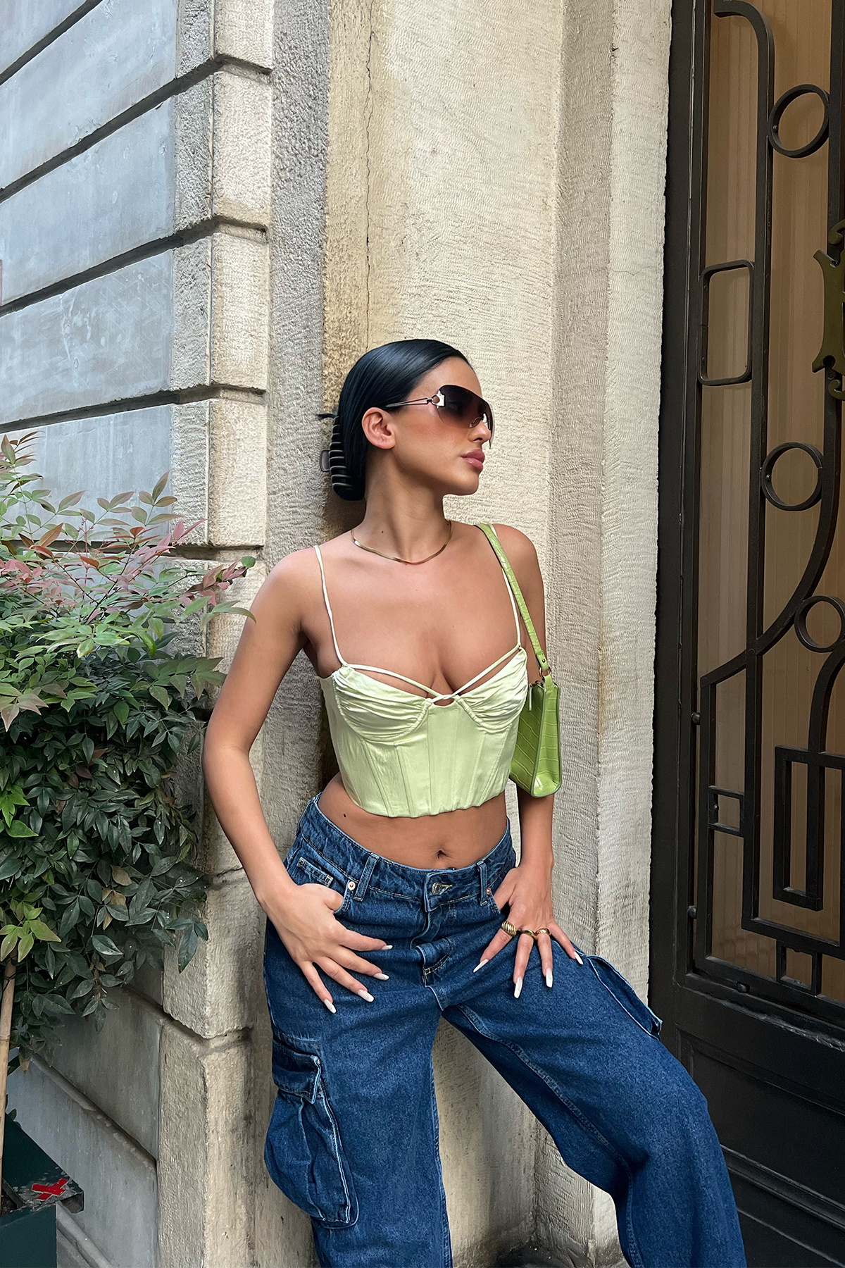 Yeşil Askılı Saten Crop - 5