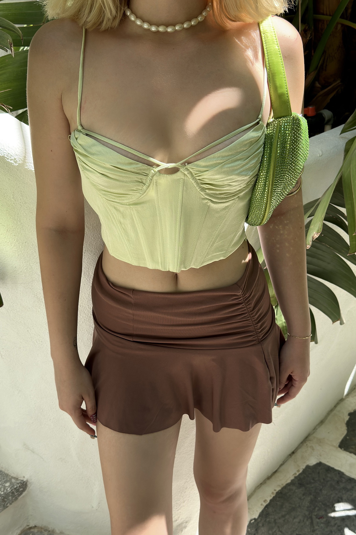 Yeşil Askılı Saten Crop - 2