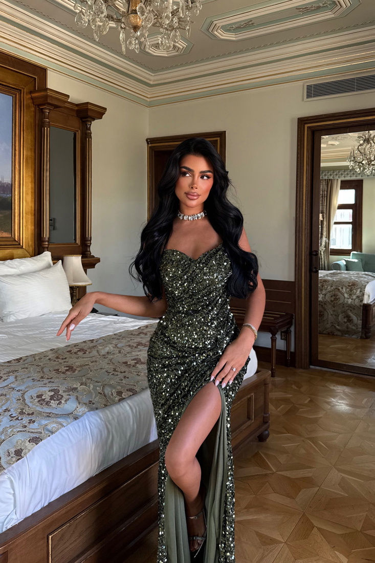 Yeşil Manish Parıltılı Elbise ATE-3030 - EYYO