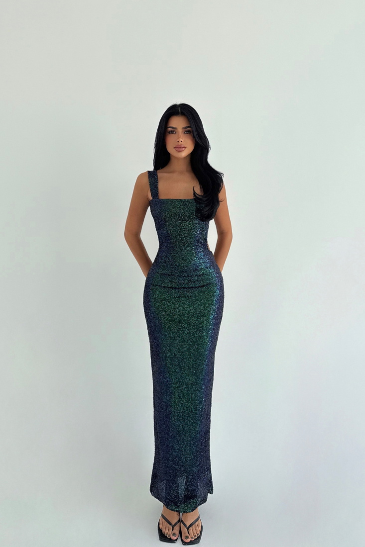 Yeşil Bera Payetli Elbise ATE-3630 - EYYO