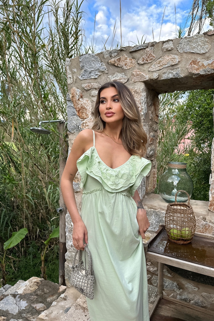 Yeşil Askılı Uzun Elbise ATE6438 - EYYO