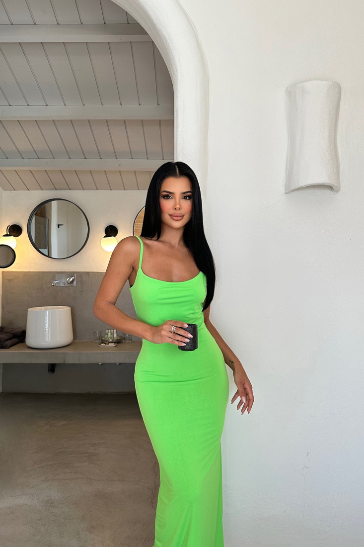 Yeşil Askılı Uzun Elbise ATE8241 - EYYO