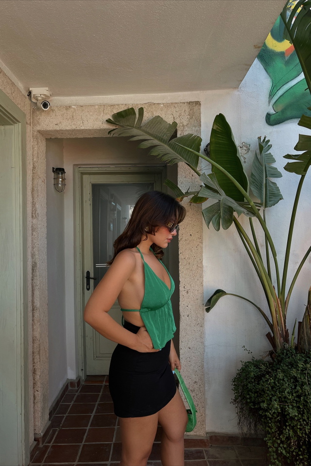 Yeşil Bağlamalı Crop Top ATE1661