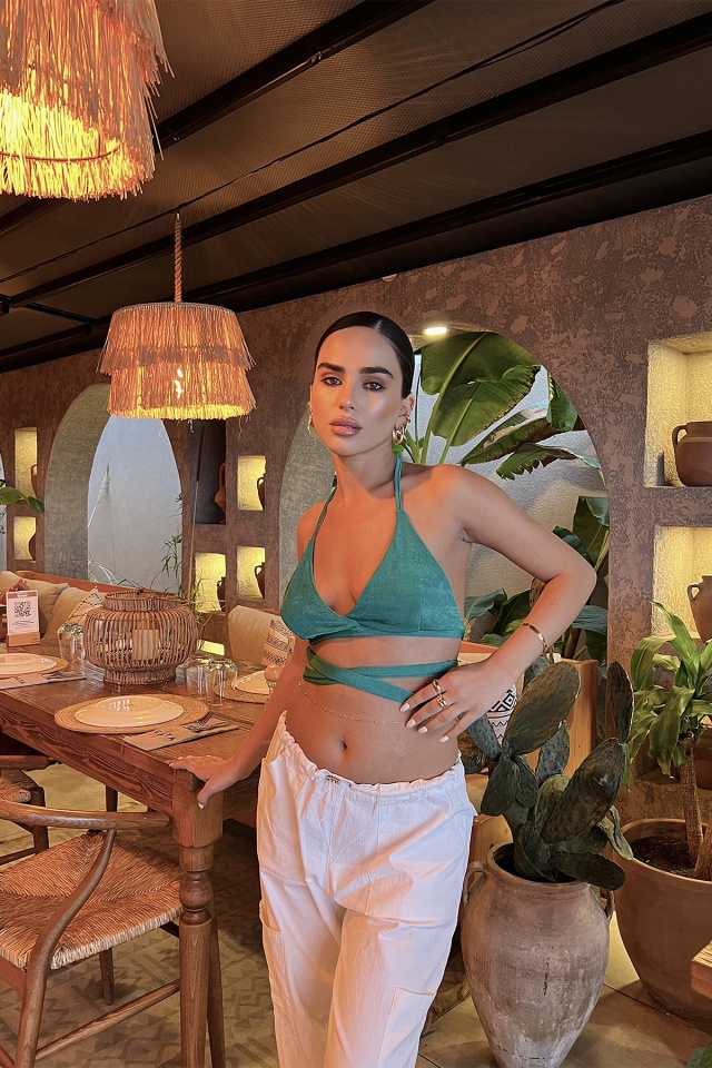 Yeşil Bağlamalı Crop Top ATE2178 - 1