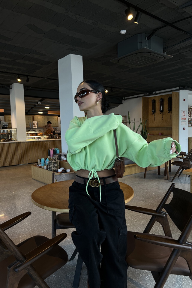 Yeşil Bağlamalı Crop Top ATE2423 - 2