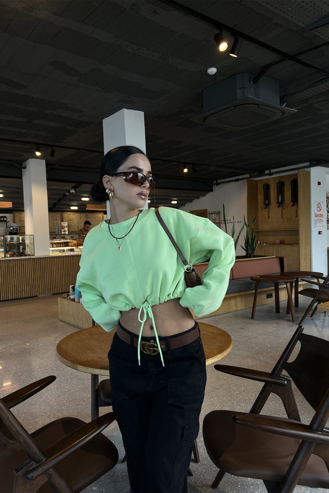 Yeşil Bağlamalı Crop Top ATE2423 - 5