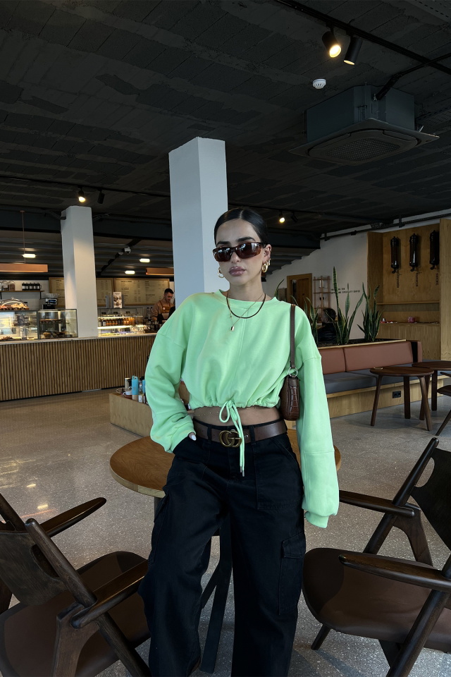 Yeşil Bağlamalı Crop Top ATE2423