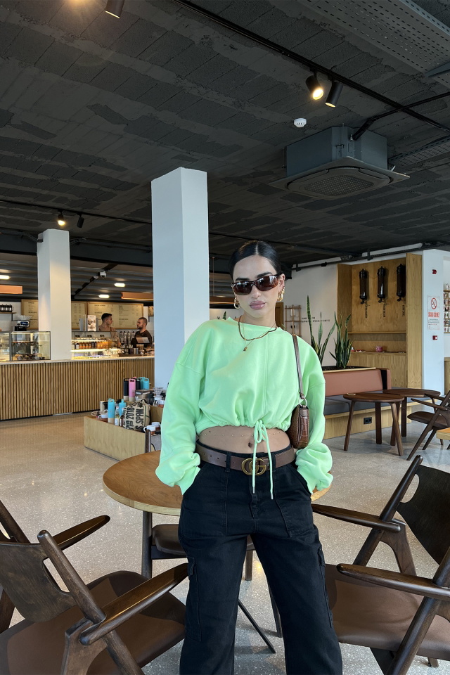 Yeşil Bağlamalı Crop Top ATE2423