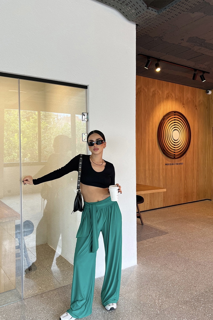 Yeşil Bağlamalı Pantolon ATE4336 - EYYO