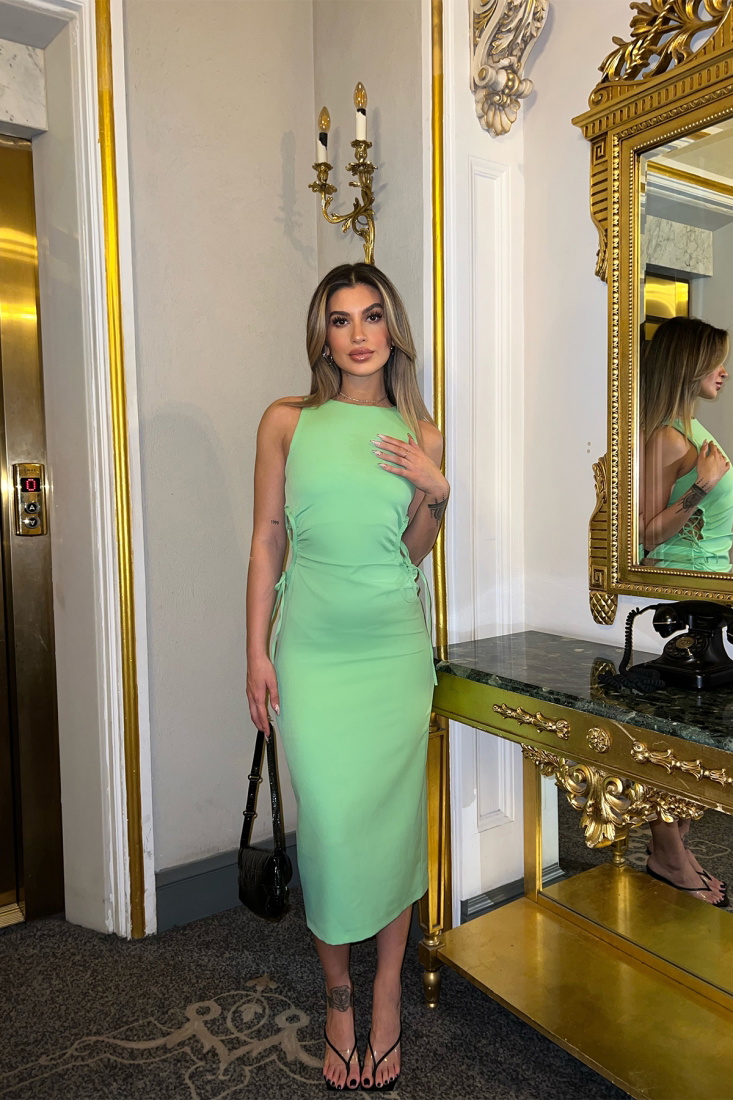 Yeşil Bağlamalı Uzun Elbise ATE4248 - EYYO