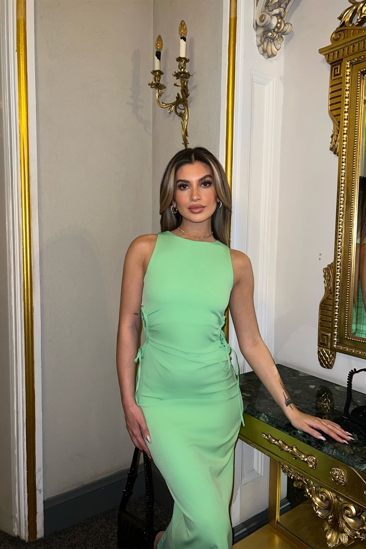 Yeşil Bağlamalı Uzun Elbise ATE4248 - EYYO