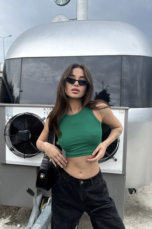 Yeşil Basic Crop Top ATE6492 