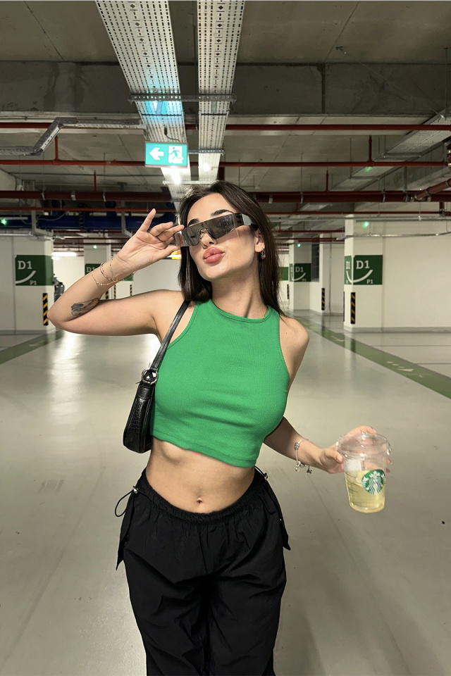 Yeşil Basic Crop Top ATE7302 - 4