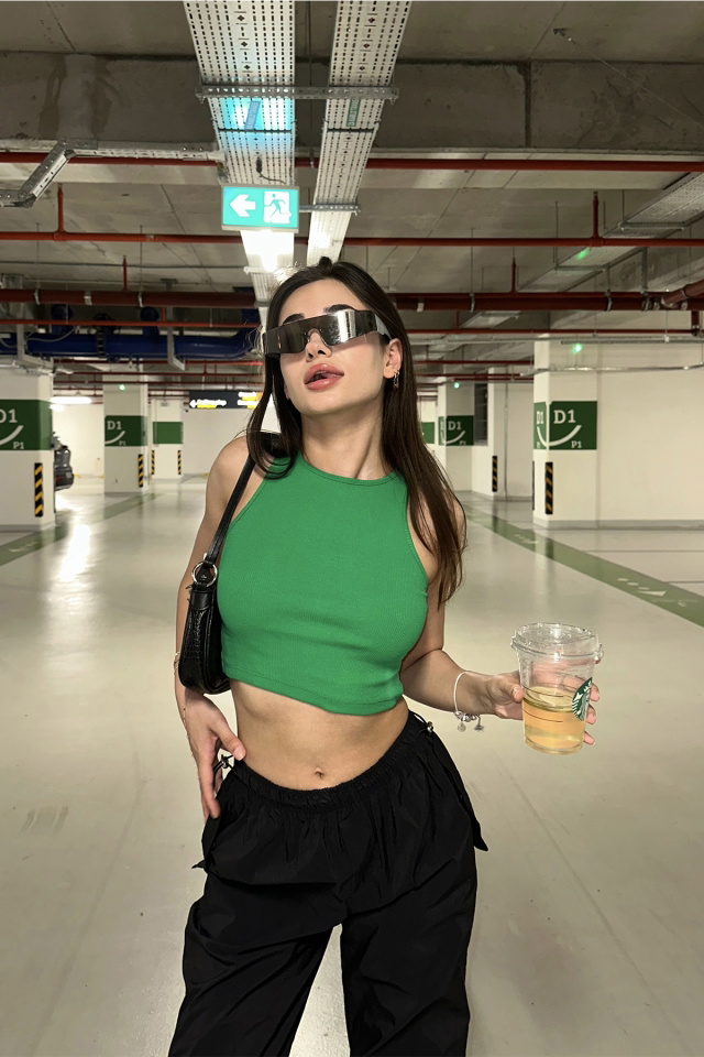 Yeşil Basic Crop Top ATE7302 