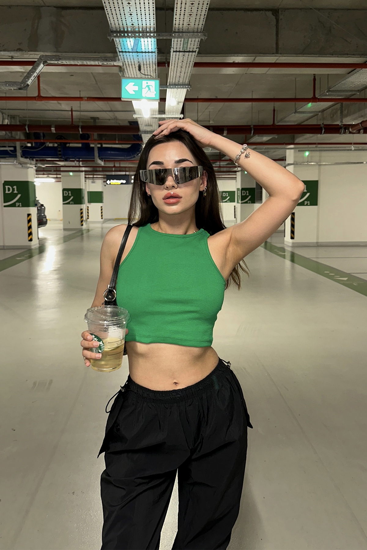 Yeşil Basic Crop Top ATE7302 - 3