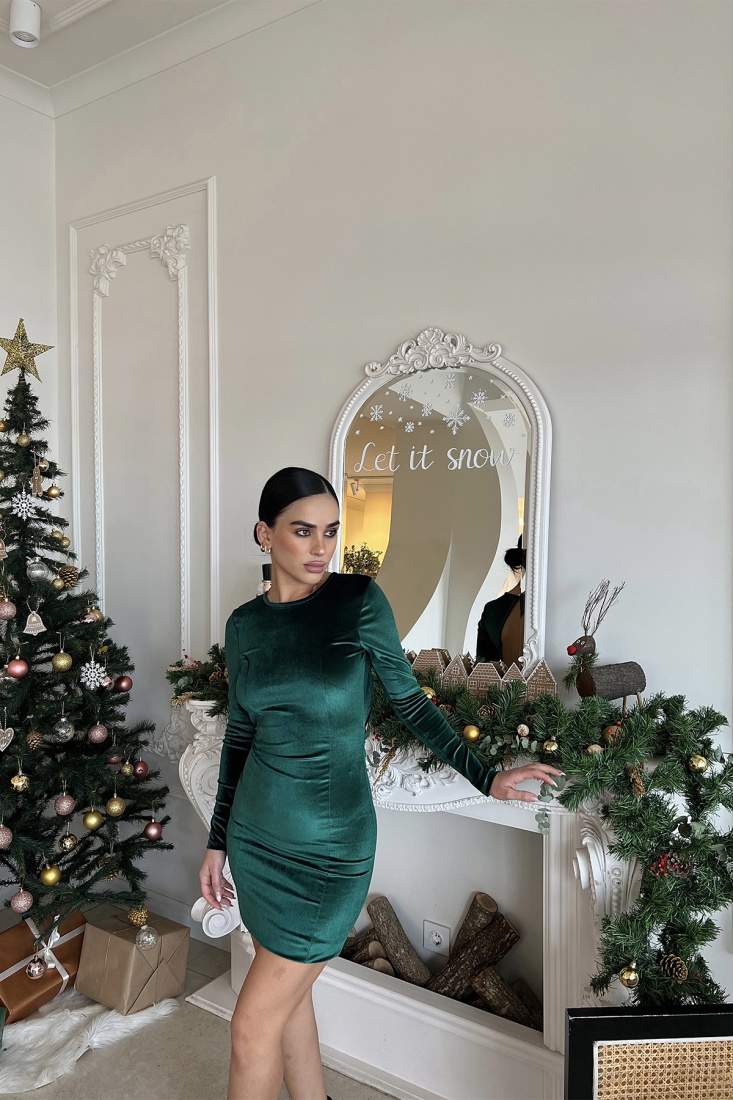 Yeşil Sırt Detay Pencereli Elbise ATE2878 - EYYO