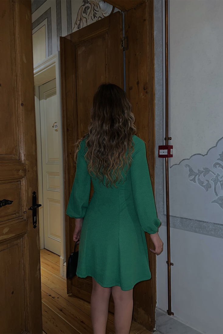 Yeşil Basic Mini Elbise ATE3614 - EYYO