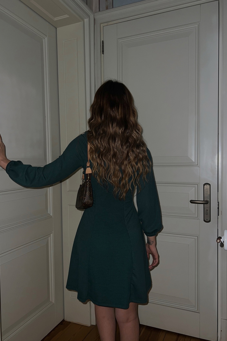 Yeşil Basic Mini Elbise ATE3646 - EYYO