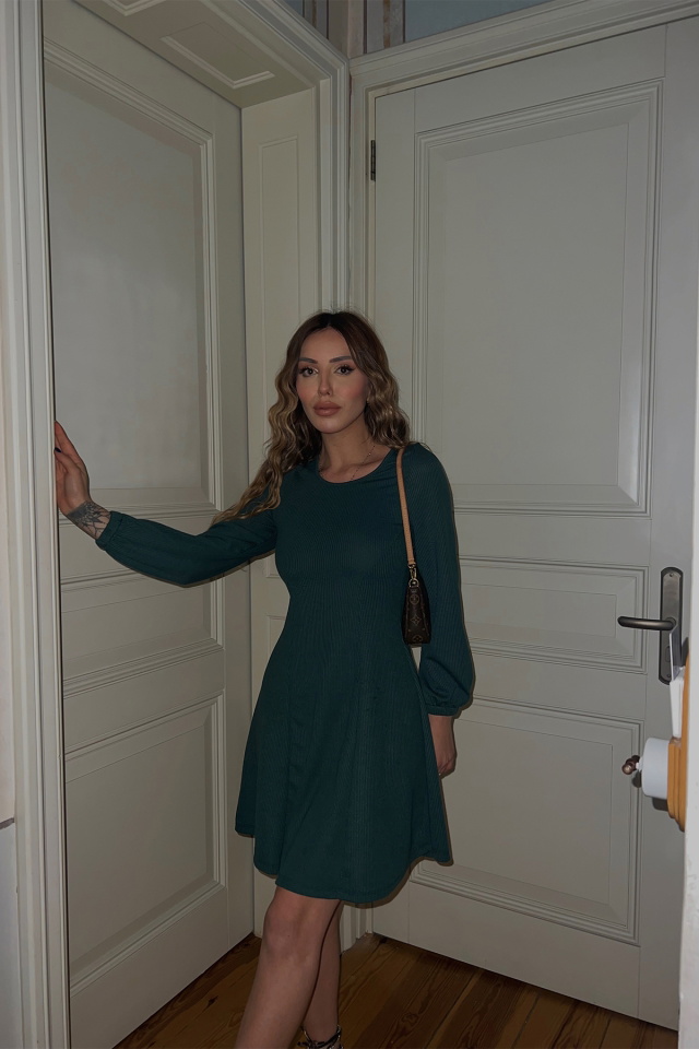 Yeşil Basic Mini Elbise ATE3646 
