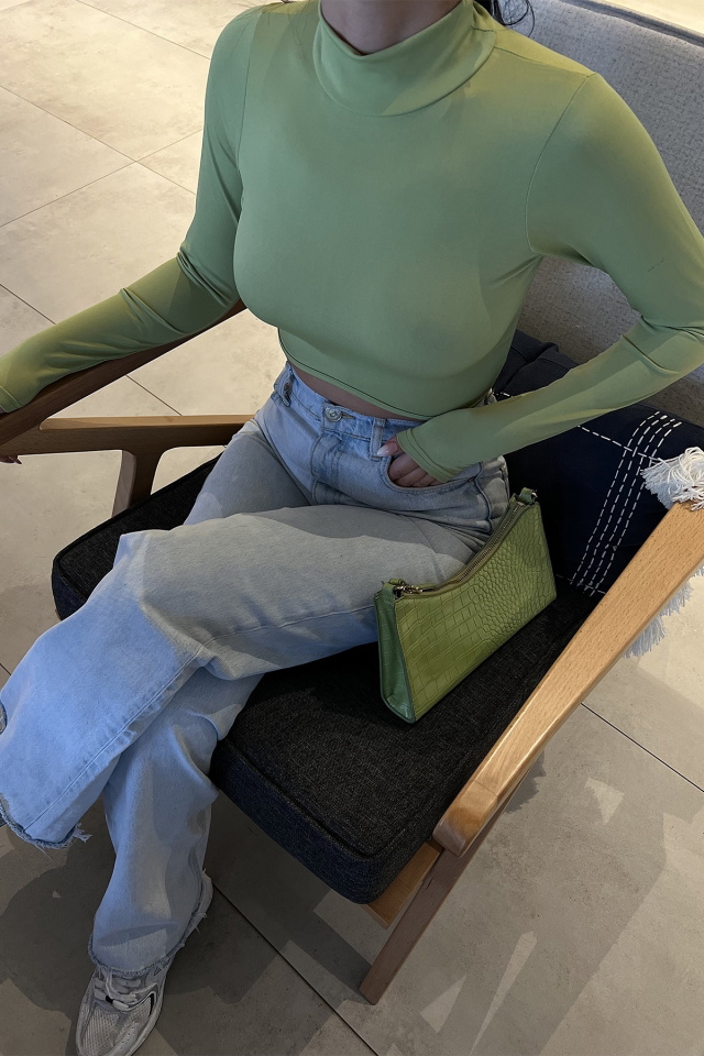 Yeşil Boğazlı Crop Top ATE3001 - 2