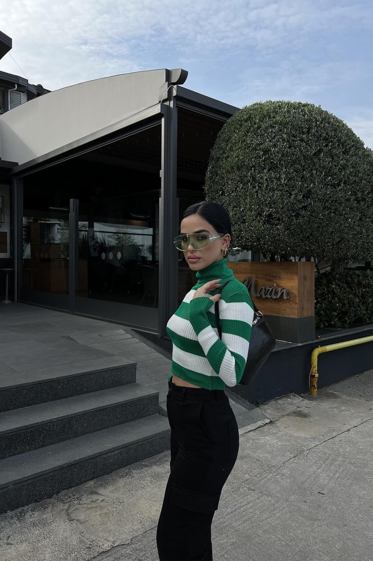 Yeşil Boğazlı Triko Kazak ATE2809 - EYYO