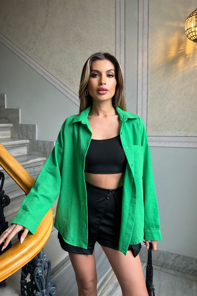 Yeşil Cepli Önü Düğmeli Gömlek ATE4727 