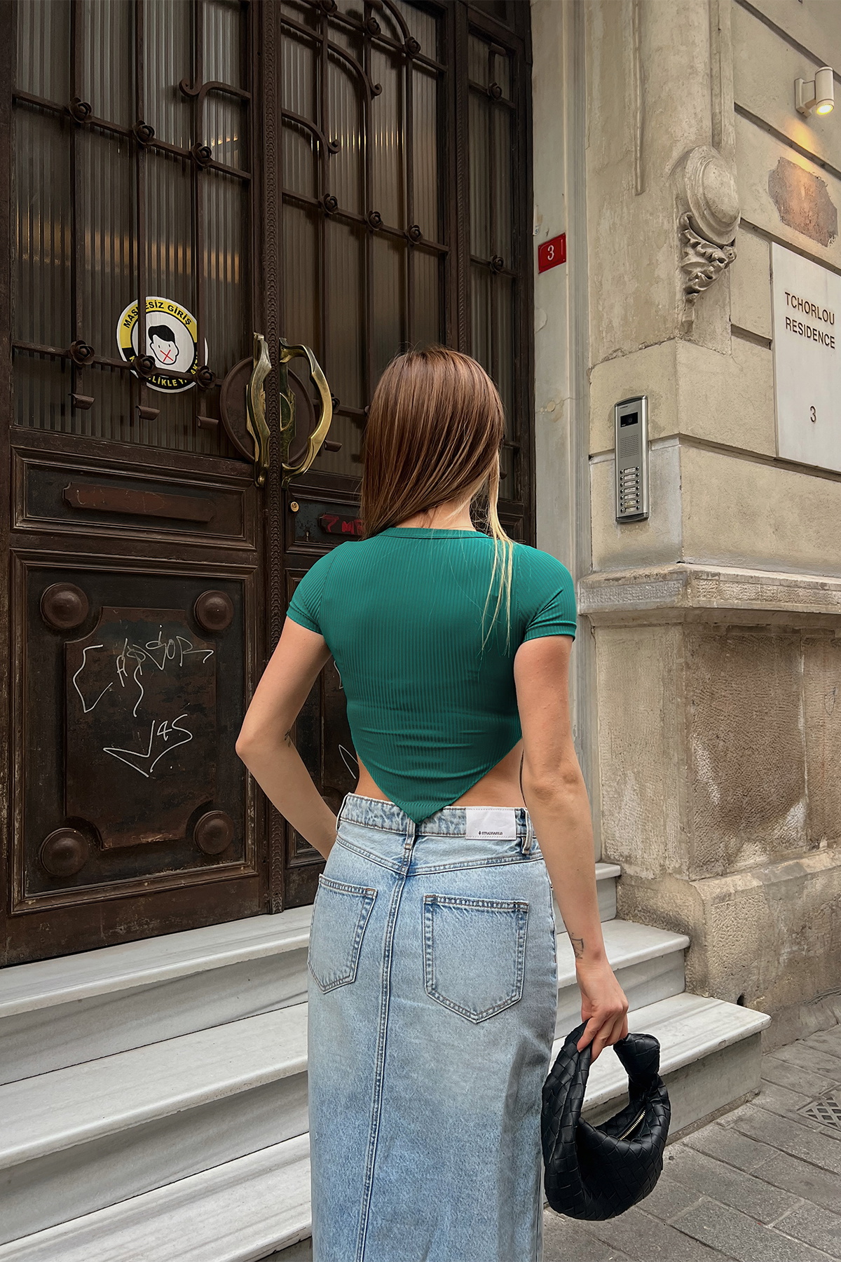 Yeşil Dikiş Detay Crop Top - 3