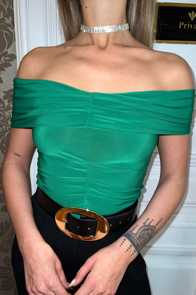 Yeşil Düşük Kol Crop Top ATE4679 - 2